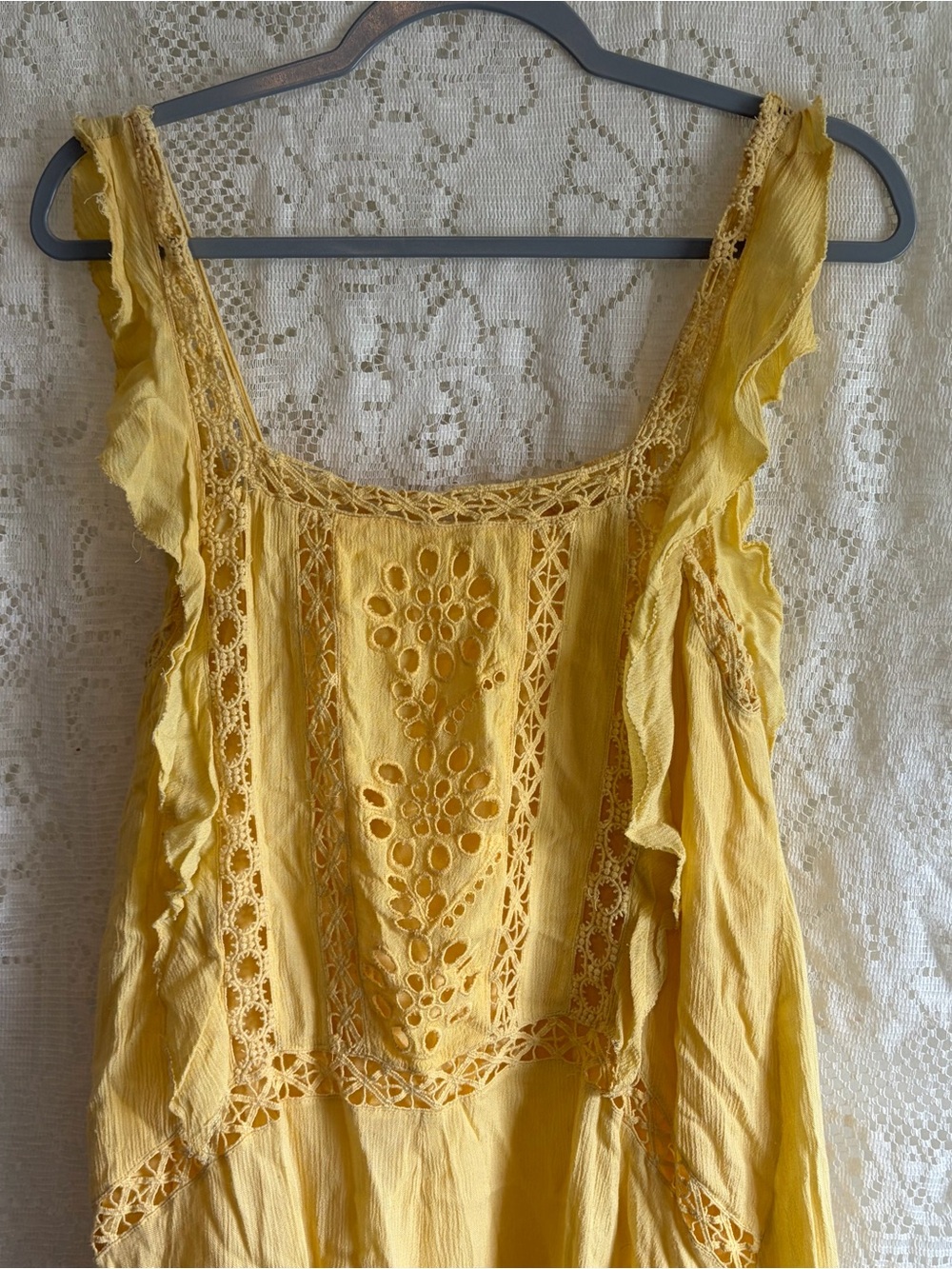 Yellow Lace-Trim Peasant Blouse - Women's